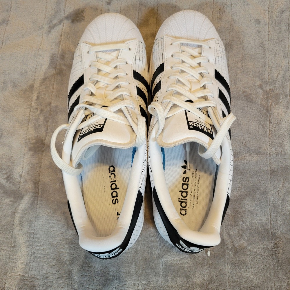 Adidas Superstar Sneakers Mens 9 White Black Crackle Leather Shell Toe AQ8333 - Picture 9 of 12